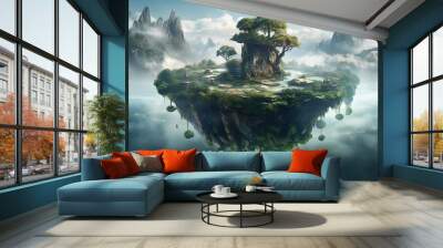 Fantasy a levitating island on water Wall mural