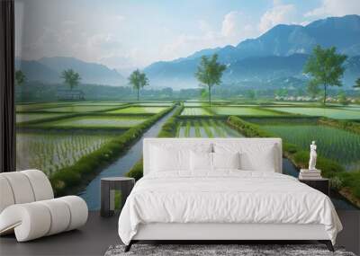 Rice Paddy Fields in a Mountain Valley Wall mural