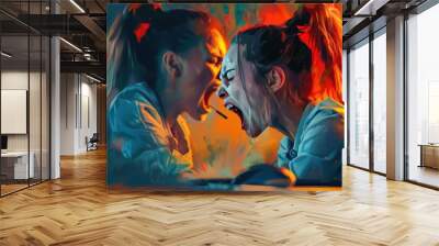 Two Women Yelling at Each Other Wall mural