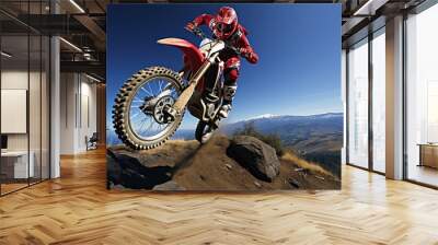 Motocross Athlete Performing Stunt Represents the Thrill of Extreme Sports and Pushing Boundaries Wall mural