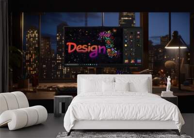 Pixelated Productivity: Bold Graphics and Ambient Lighting Forging Marketing Brilliance Wall mural