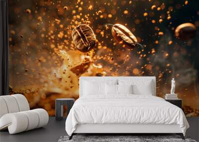 Coffee bean flying in the air explosion splash. Wall mural