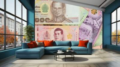 Close up image of Thai baht currency banknotes Wall mural