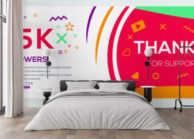 Creative Thank you (95k, 95000) followers celebration template design for social network and follower ,Vector illustration. Wall mural