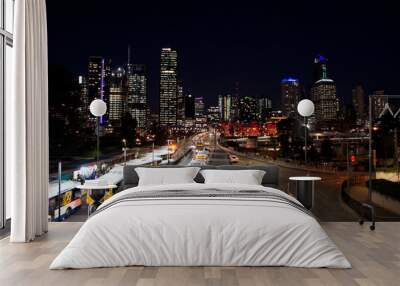 Brisbane Australia at night with traffic and skyline Wall mural