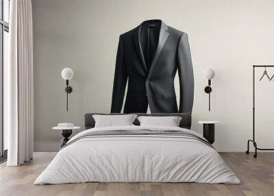 A black formal suit jacket floating against a soft, neutral background Wall mural