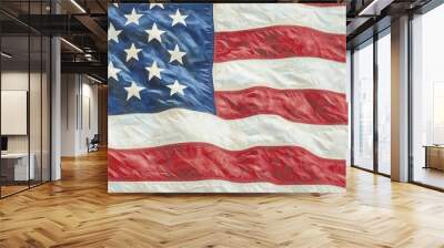 A close-up of the American flag waving, showing the iconic red, white Wall mural