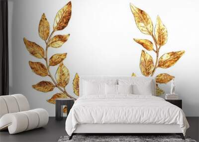 A golden laurel wreath, symmetrically arranged with two branches meeting at the bottom Wall mural