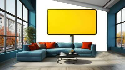 A high-quality digital image of a blank, rectangular yellow road sign on a metal pole Wall mural