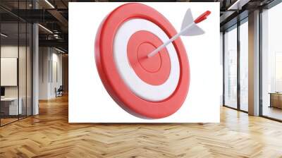 White arrow hit the center of the red target 3d icon cartoon style floating on white background Wall mural