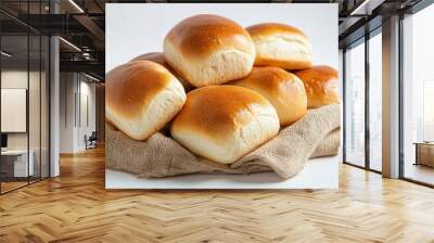 White bread bun loaf slice on white background. Many assorted different angles, stack, basket, pile Wall mural