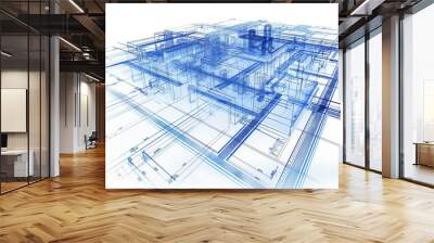 3D illustration blueprint of an architectural ventilation system design Wall mural