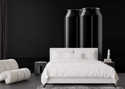 A black aluminum soda can mockup is isolated on a black background featuring a 500ml capacity Wall mural