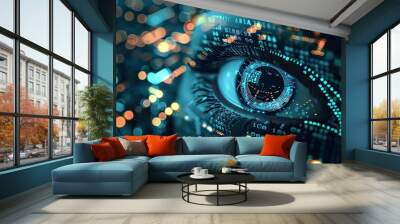 Business with technology. Concepts of surveillance and security scanning of digital program cyber futuristic applications. Cyber security is critical to doing business in the era of AI computing Wall mural