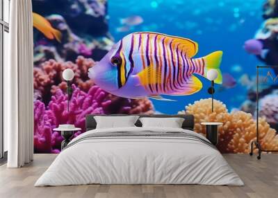 Creatures of the submerged ocean world Biological system Colorful tropical angle Life within the coral reef Wall mural