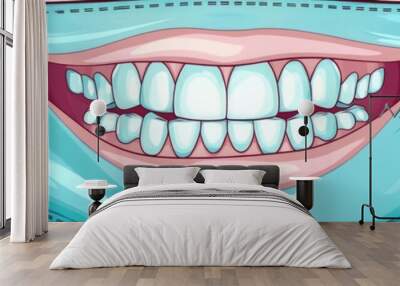 Elegant vector pattern for face mask sewing with teeth and mouth icon, white. Wall mural