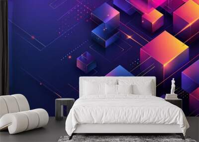 Graphic design element with abstract geometric background and isometric vector blocks for banner template or header Wall mural