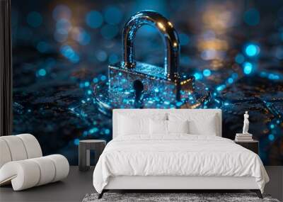 Internet security online concept: Padlock With Keyhole icon in. personal data security Illustrates cyber data security or information privacy idea. Blue abstract hi speed internet technology Wall mural