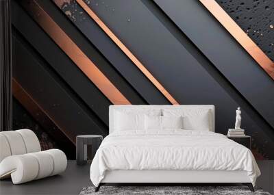 Matte black and shiny copper combine in a luxury abstract with diagonal lines. Wall mural