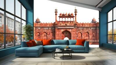 Red Fort in Delhi India shown on a white background Wall mural