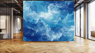 Seamless vector pattern depicting a blue turbulent cloudy sky in the style of impressionist paintings. Wall mural