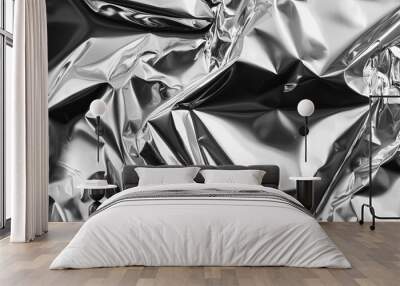 Shiny silvergray foil texture providing a smooth and reflective metallic background Wall mural