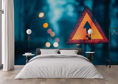 Various danger signs, warning signs, and attention signs are represented, serving as hazard indicators. Wall mural