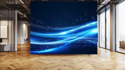 Vector background with blue glowing shiny lines effect showcasing luminous white lines depicting speed and light glowing effects Includes light trail waves fire path traces and Wall mural