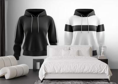 Womens fashion sweatshirt mockup A 3D rendering of a hooded cropped top with long sleeves shown in black and white A sports uniform design template Wall mural