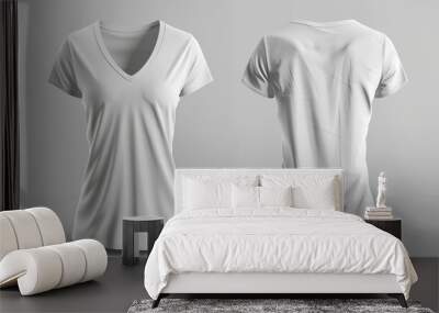 Womens vneck tshirt mockup in front and back views design presentation for print 3D illustration and rendering Wall mural