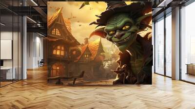 goblin in the fairytale village as illustration cartoon Wall mural