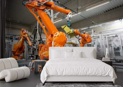 Industrial automatic robot arms in the production line, inteligent factory industry Wall mural