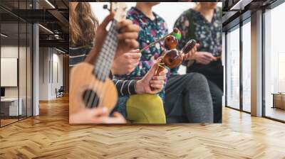 Music therapy concept, a group of people playing different types of musical instruments, music healing Wall mural