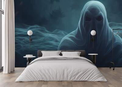 Portrait of ghost on the midnight black banner, paranormal powers concept Wall mural