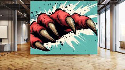 Red monster claw ripping through background illustration Wall mural