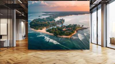 Aerial view of Bentota beach and the secret island, Sri Lanka.  Wall mural