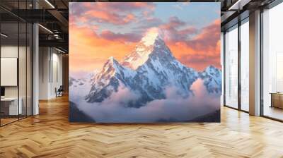 Evening view of Ama Dablam with beautiful clouds on the way to Everest Base Camp - Nepal  Wall mural