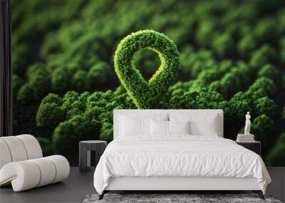 Green location symbol of pin. A green forest shape on location pin concept of green place for tourist or visit. Green Destination. Environment day concept. World Forestry Day.  Wall mural