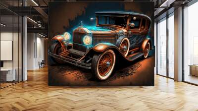 old car on black, generative ai Wall mural