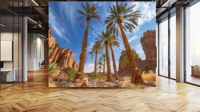 Palm trees on the Heritage Trail in Alula Oasis, Alula, Kingdom of Saudi Arabia  Wall mural