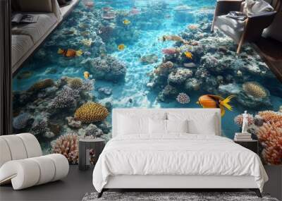 water nature fish sea coral egypt red sea Underwater world top view corals self-leveling floors 3d floor nature  Wall mural