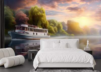 Sunny summer day boat trip in river view from ship deck Wall mural