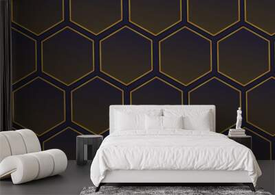 Textured modern black and gold background with abstract hexagon pattern Wall mural