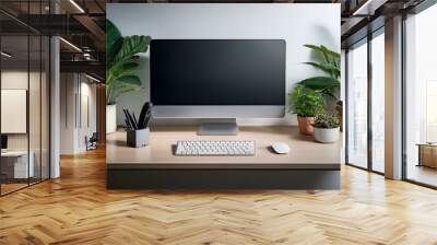 office desk with laptop Wall mural