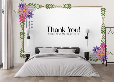 Thank you card with flowers and green leave with vector illustration. Wall mural