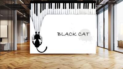 Hand drawn of Black cat scratching piano - animal abstract Wall mural