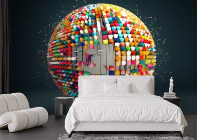 Dots colorful globe, abstract graphics. Image with clipping path Wall mural