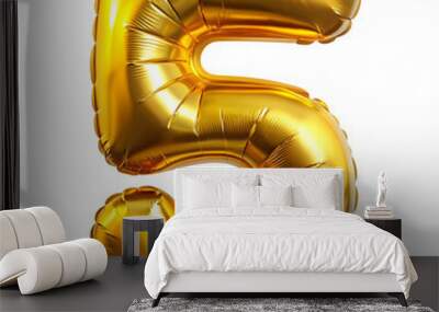 gold foil number 5 celebration balloon on white background Wall mural