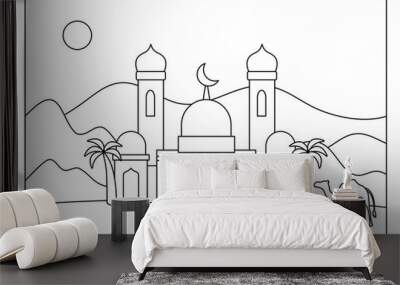 mosque coloring page activity for kid printable vector Wall mural