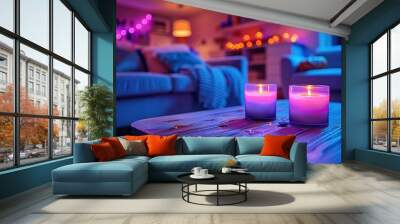 Cozy Living Room with Two Burning Candles Wall mural